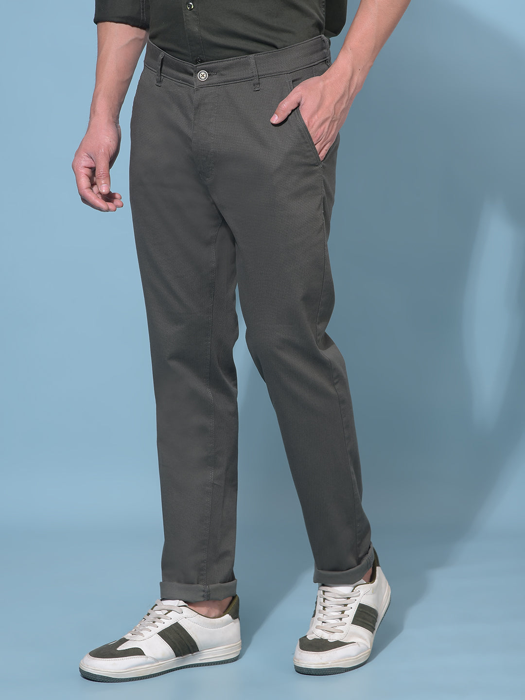 Olive Stretchable Cotton Trousers-Men Trousers-Crimsoune Club