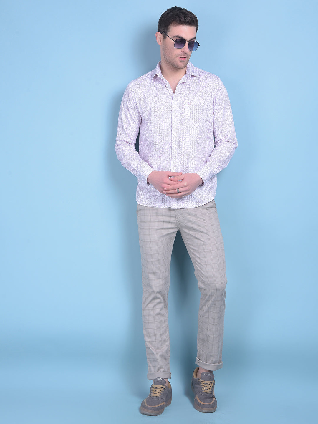 Grey Checked Stretchable Trousers-Men Trousers-Crimsoune Club