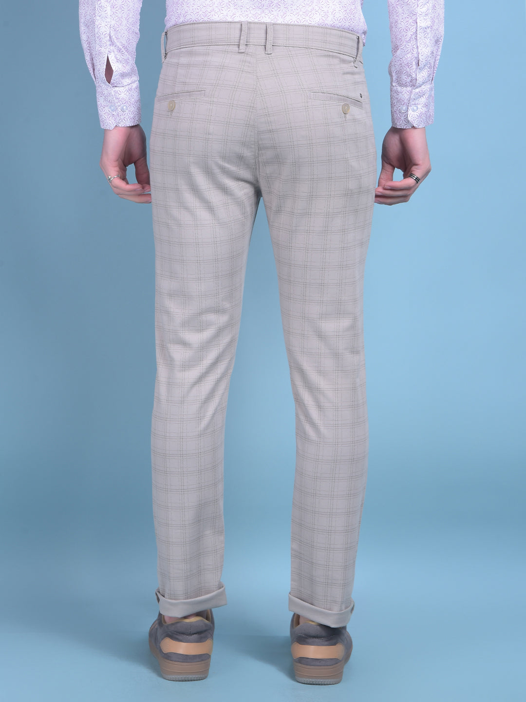 Grey Checked Stretchable Trousers-Men Trousers-Crimsoune Club