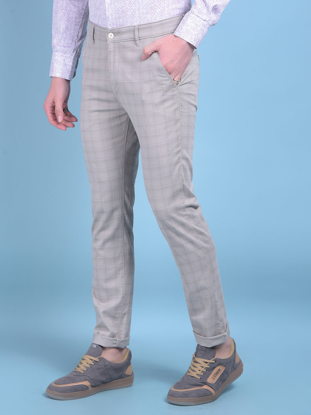 Grey Checked Stretchable Trousers-Men Trousers-Crimsoune Club