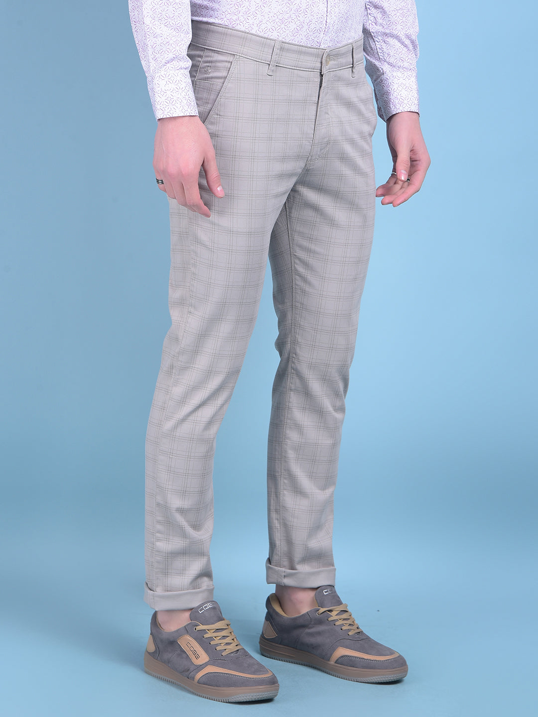 Grey Checked Stretchable Trousers-Men Trousers-Crimsoune Club