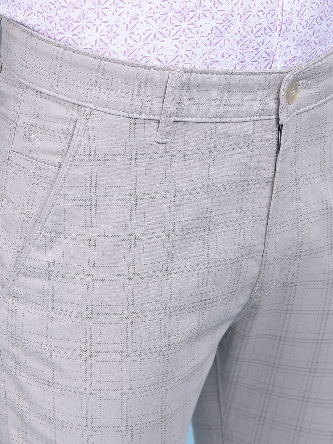 Grey Checked Stretchable Trousers-Men Trousers-Crimsoune Club