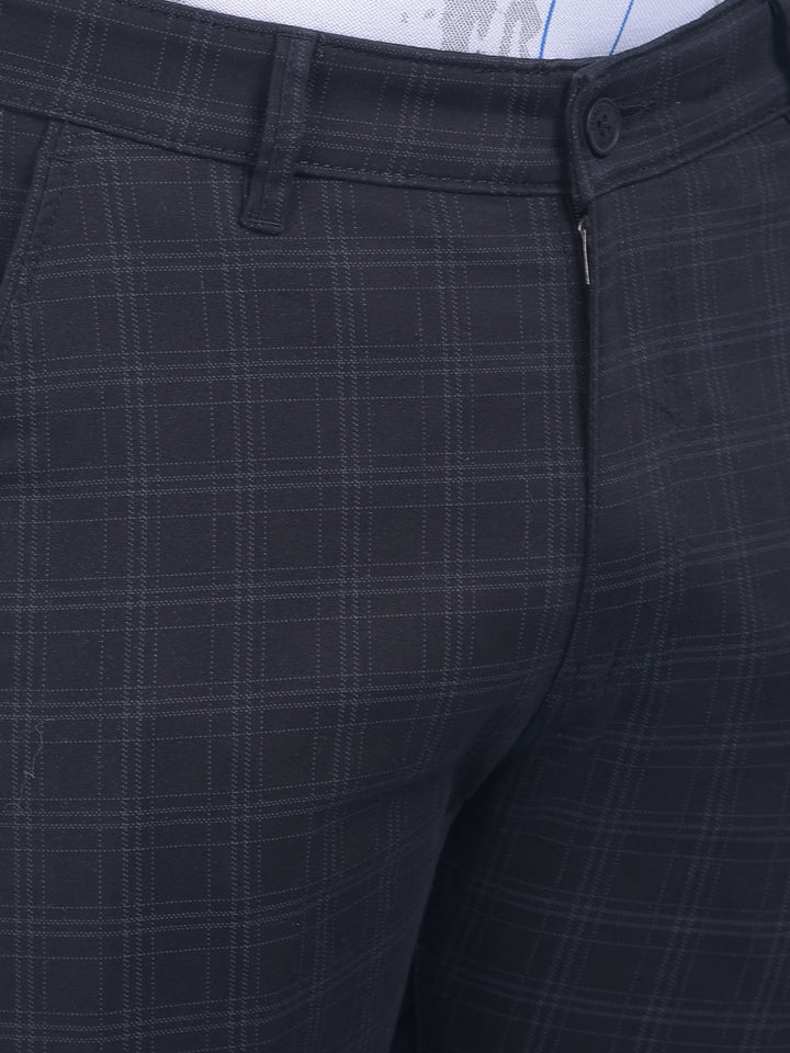 Black Checked Stretchable Trousers-Men Trousers-Crimsoune Club