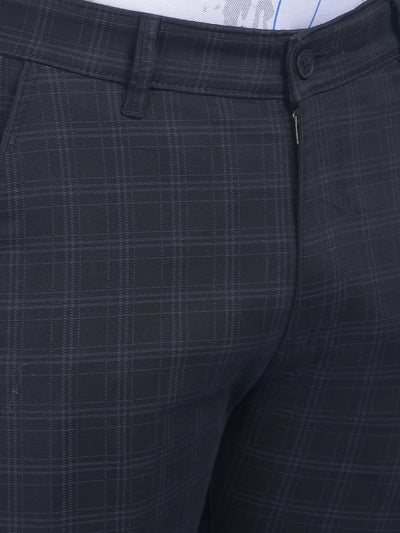 Black Checked Stretchable Trousers-Men Trousers-Crimsoune Club