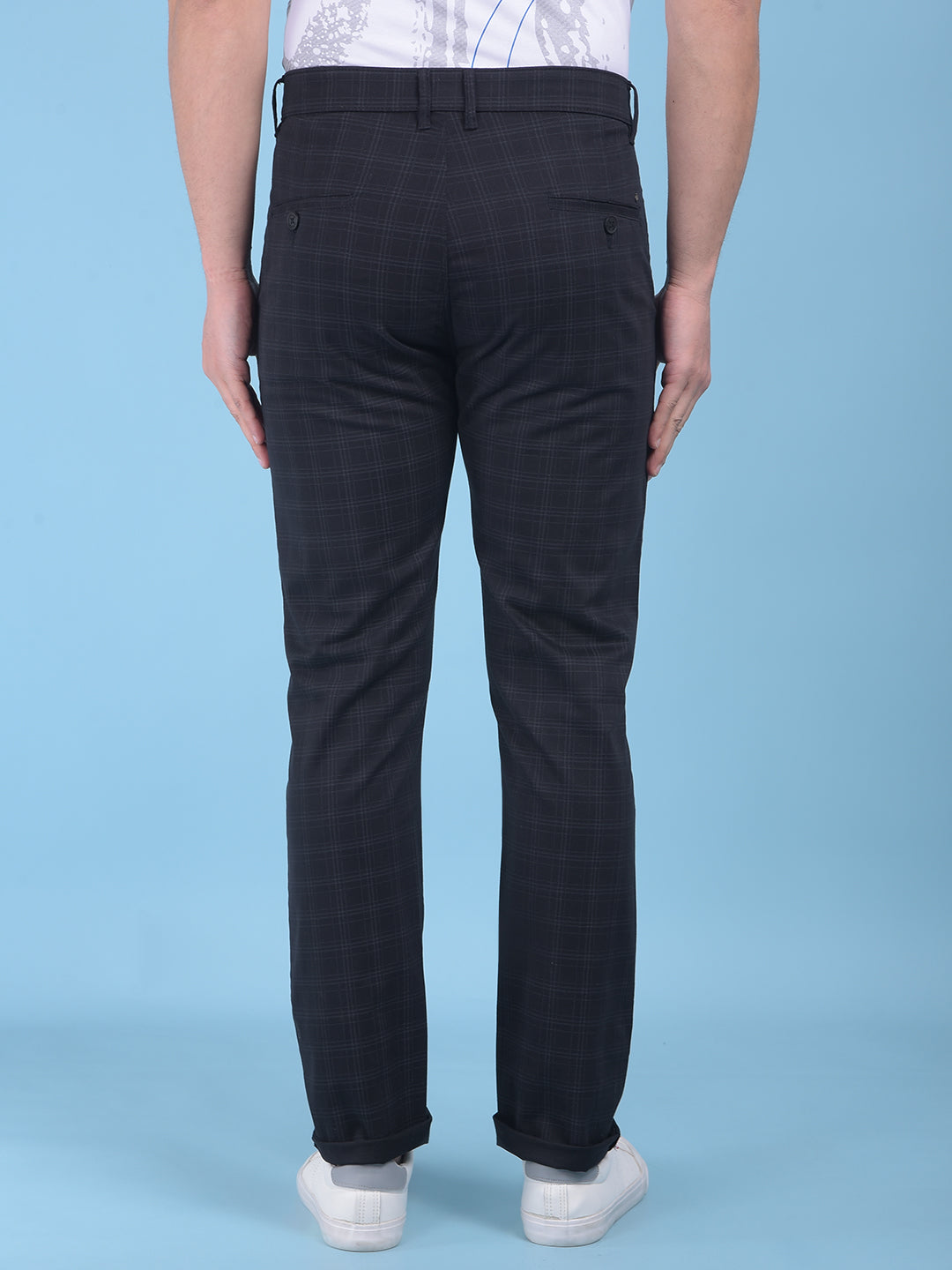 Black Checked Stretchable Trousers-Men Trousers-Crimsoune Club