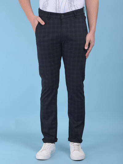 Black Checked Stretchable Trousers-Men Trousers-Crimsoune Club