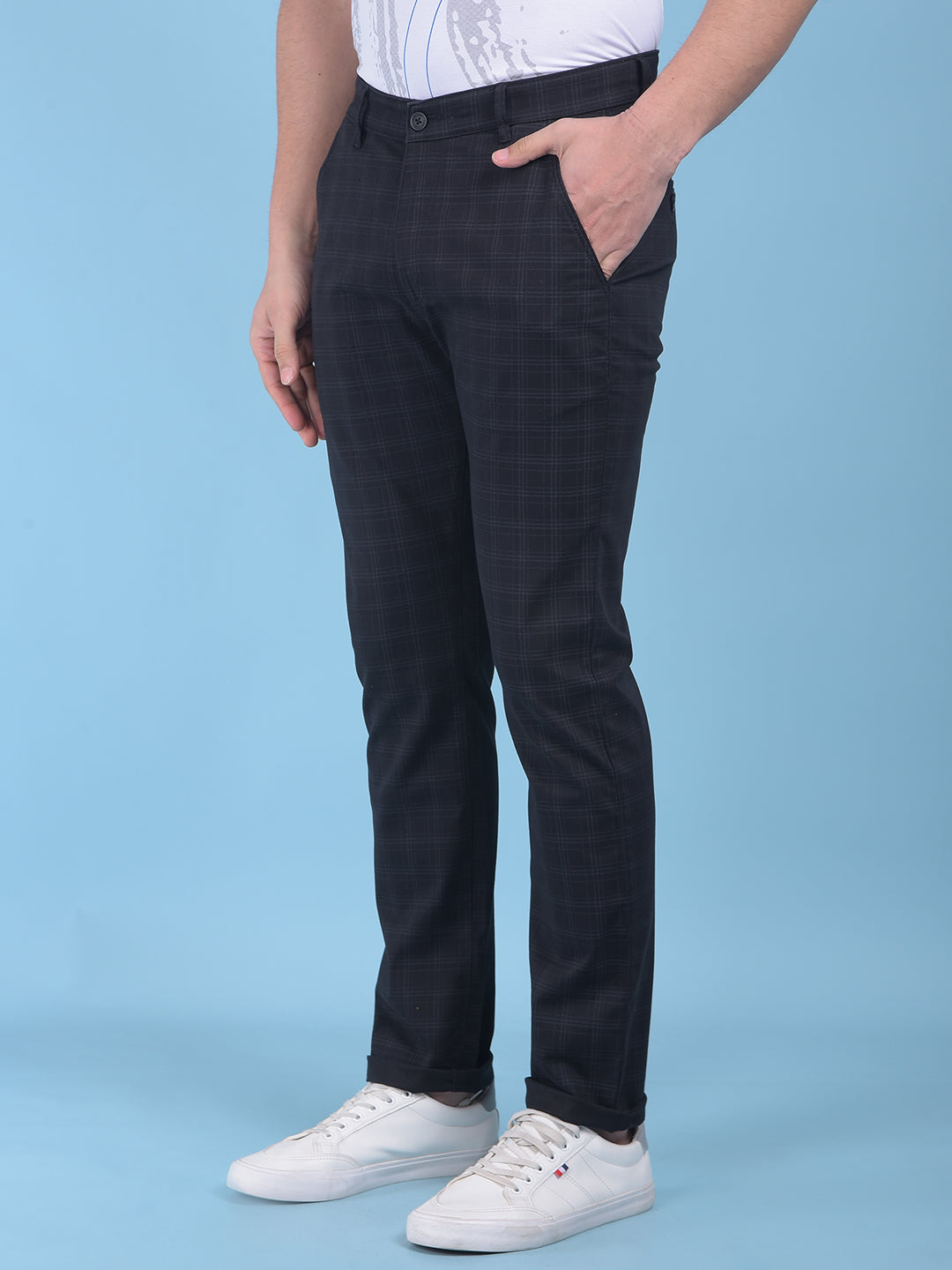 Black Checked Stretchable Trousers-Men Trousers-Crimsoune Club