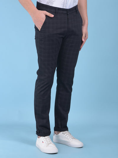 Black Checked Stretchable Trousers-Men Trousers-Crimsoune Club