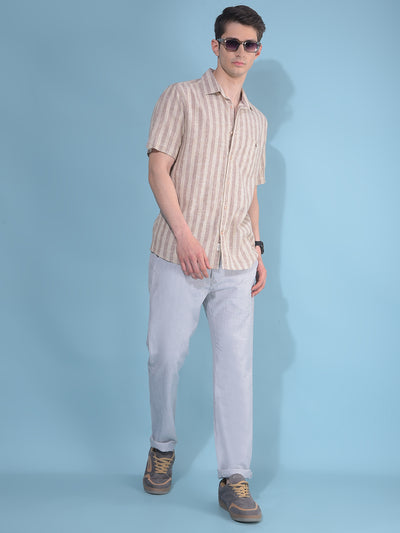 Grey Printed Cotton Trousers-Men Trousers-Crimsoune Club