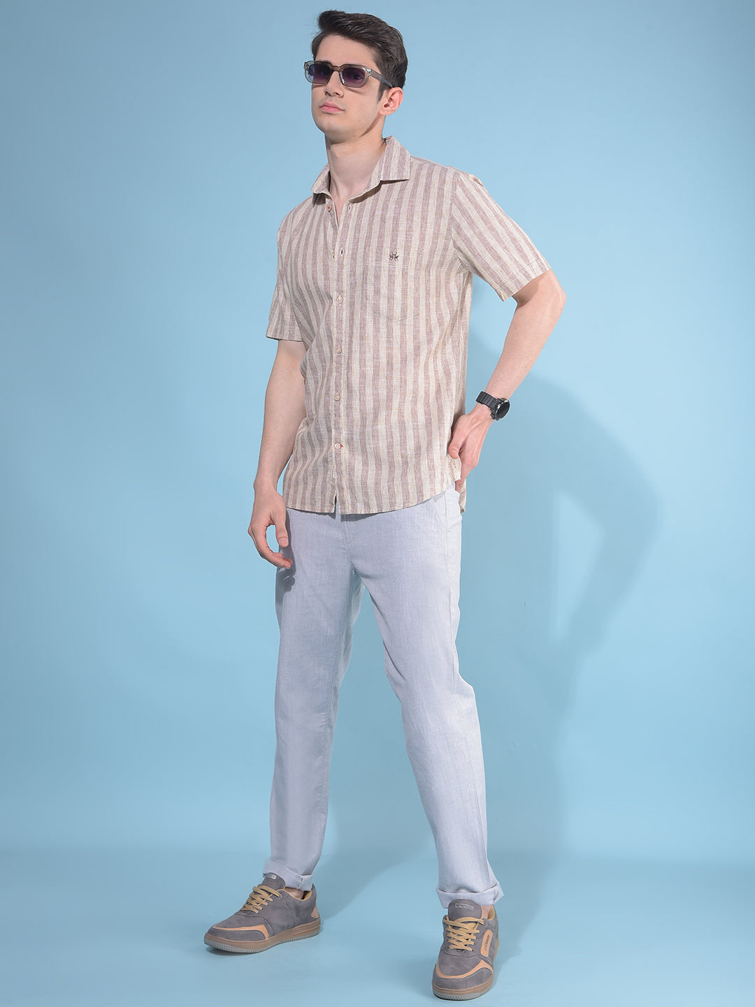 Grey Printed Cotton Trousers-Men Trousers-Crimsoune Club