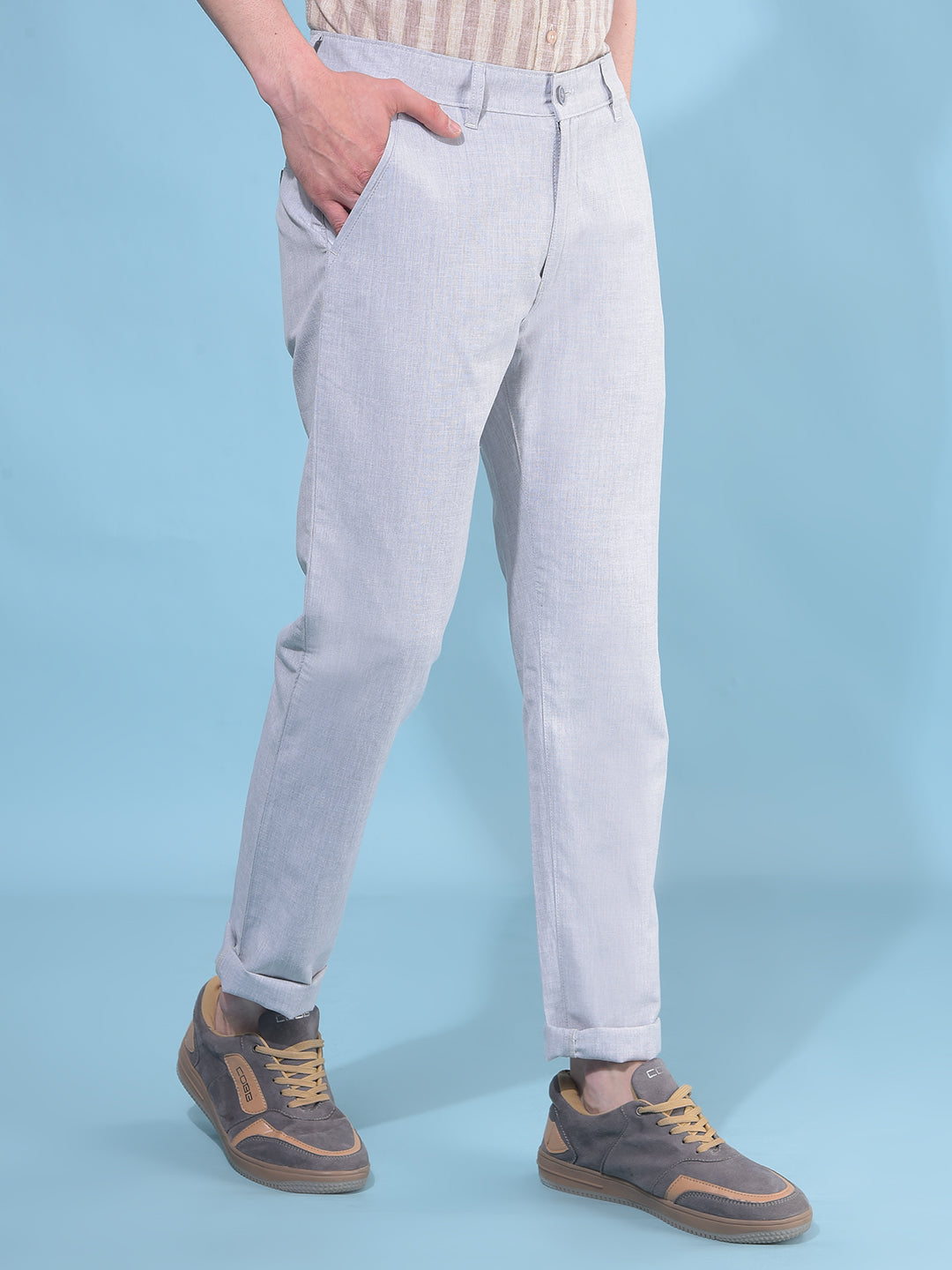 Grey Printed Cotton Trousers-Men Trousers-Crimsoune Club