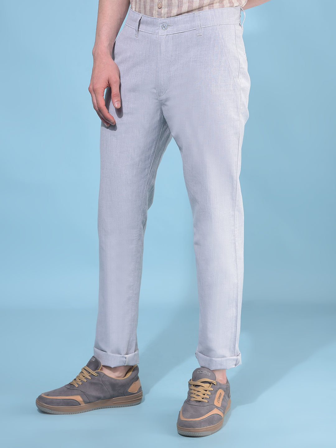 Grey Printed Cotton Trousers-Men Trousers-Crimsoune Club