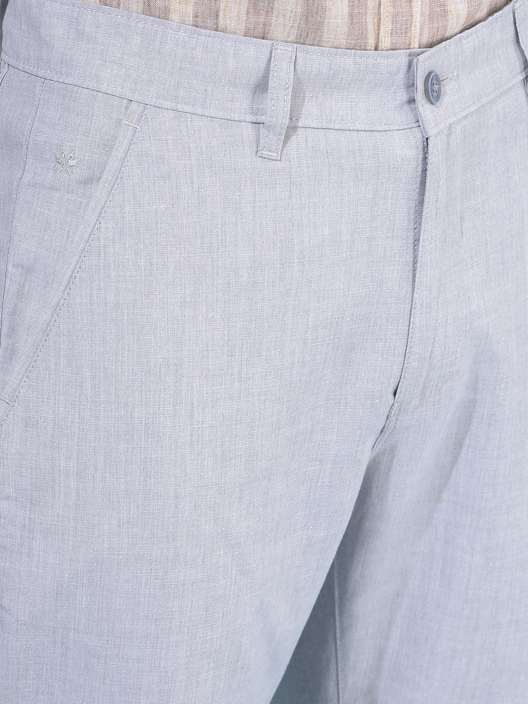 Grey Printed Cotton Trousers-Men Trousers-Crimsoune Club