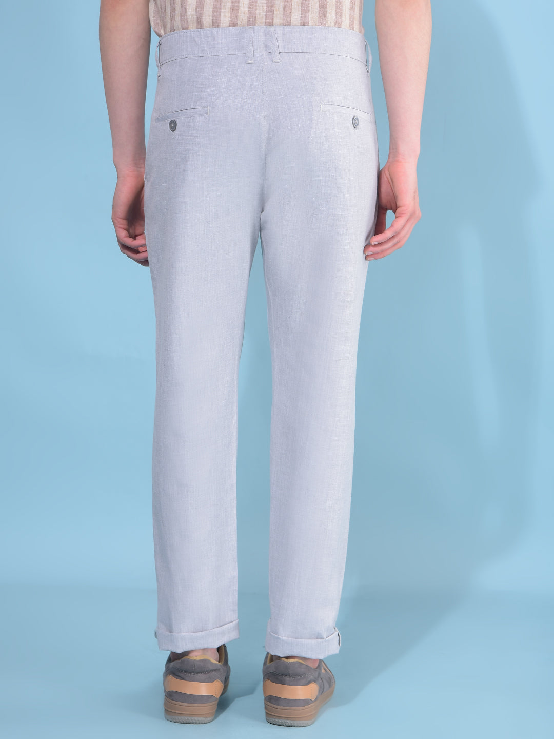 Grey Printed Cotton Trousers-Men Trousers-Crimsoune Club