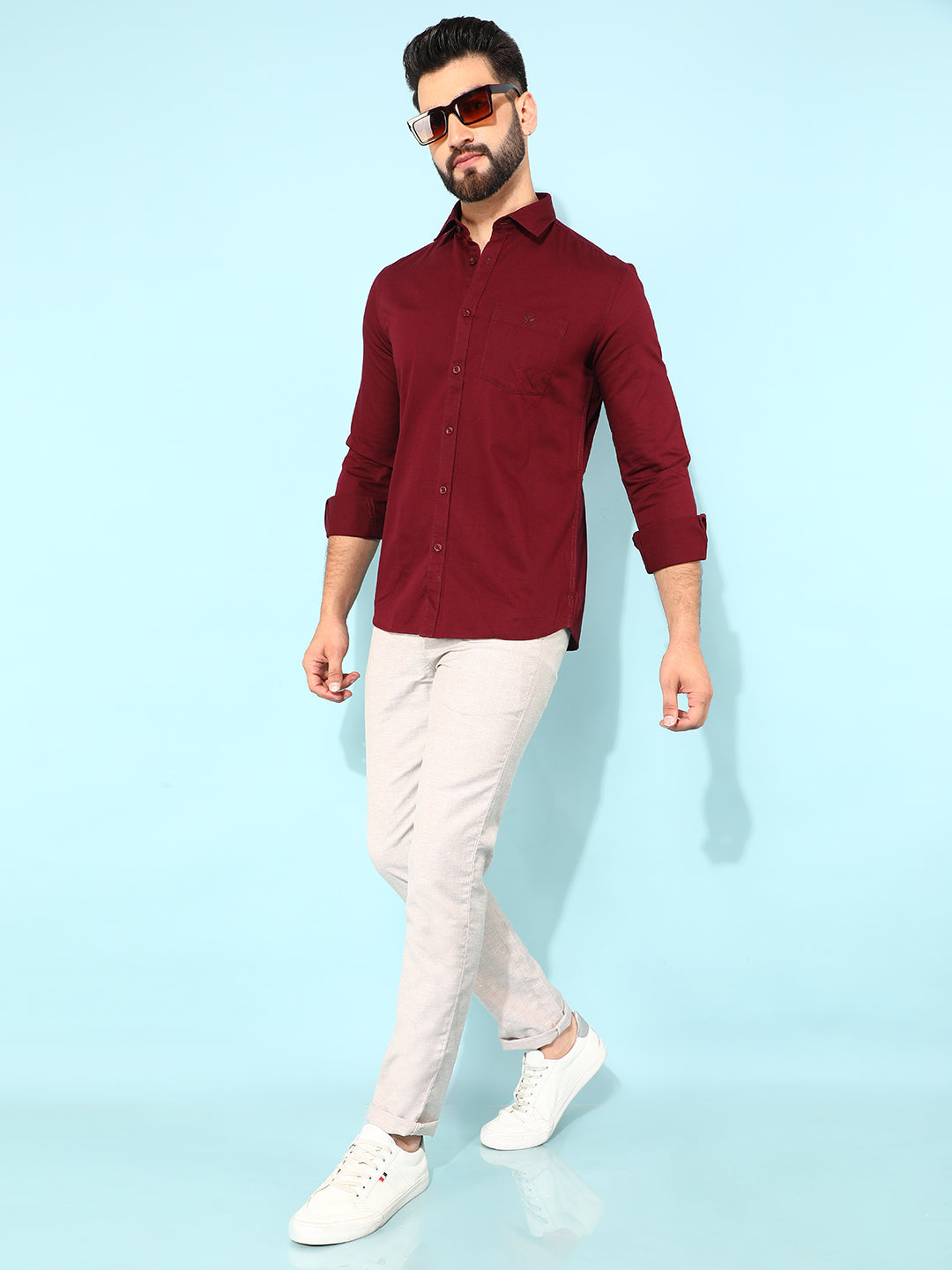 Brown Printed Cotton Trousers-Men Trousers-Crimsoune Club