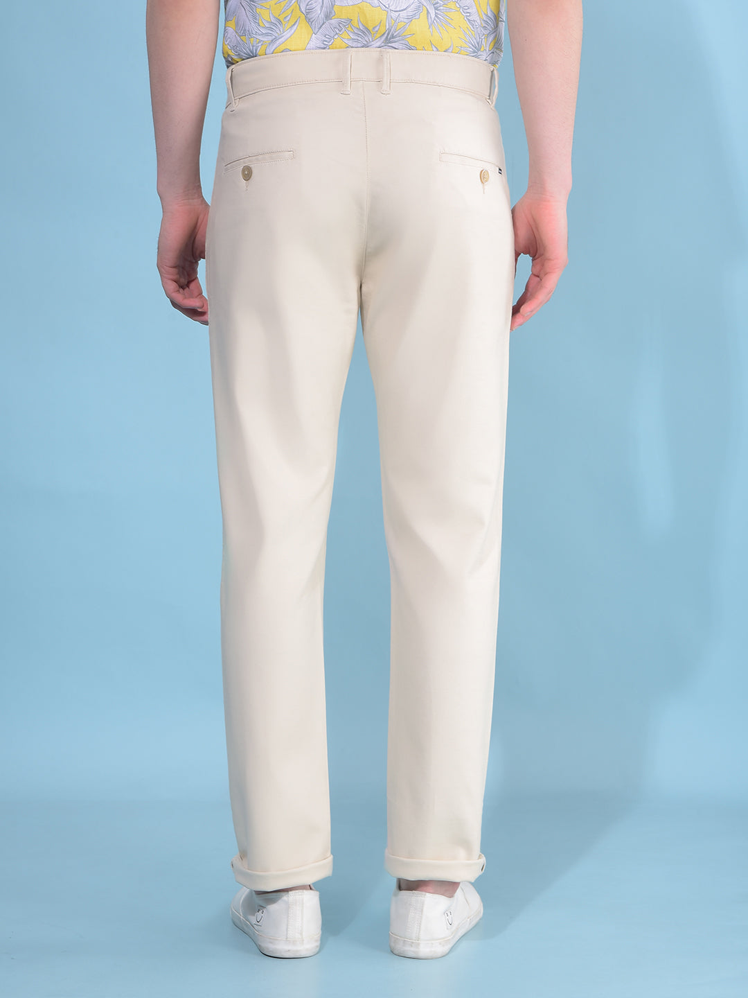 Beige Cotton Trousers-Men Trousers-Crimsoune Club