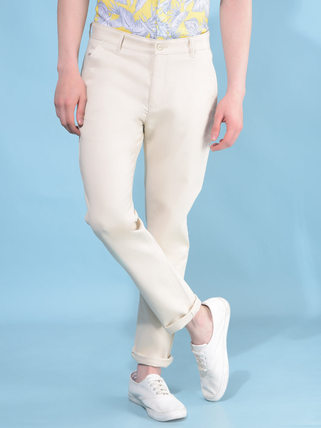 Beige Cotton Trousers-Men Trousers-Crimsoune Club