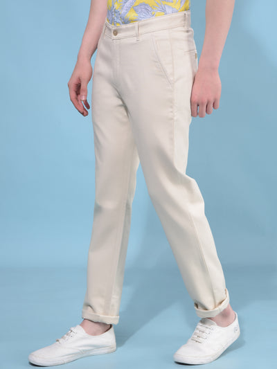 Beige Cotton Trousers-Men Trousers-Crimsoune Club