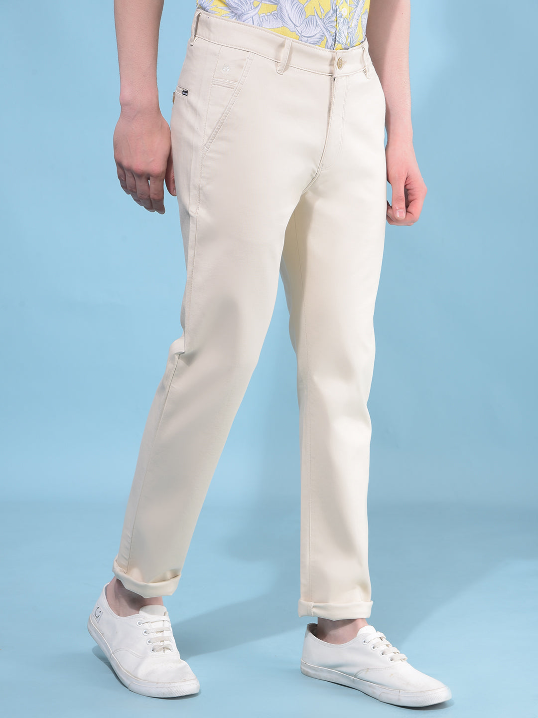 Beige Cotton Trousers-Men Trousers-Crimsoune Club