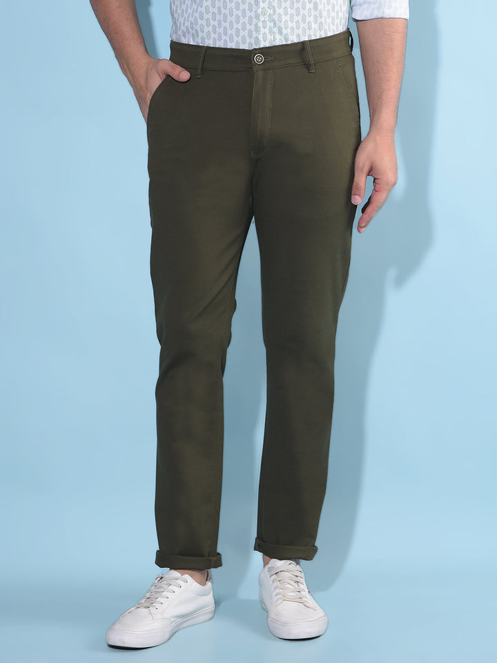 Olive Stretchable Trousers-Men Trousers-Crimsoune Club