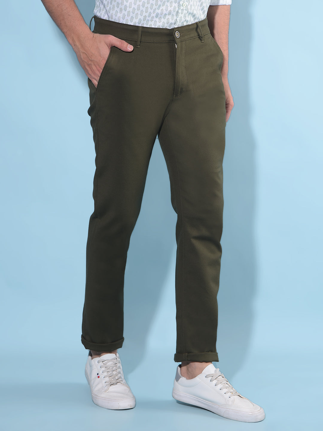 Olive Stretchable Trousers-Men Trousers-Crimsoune Club