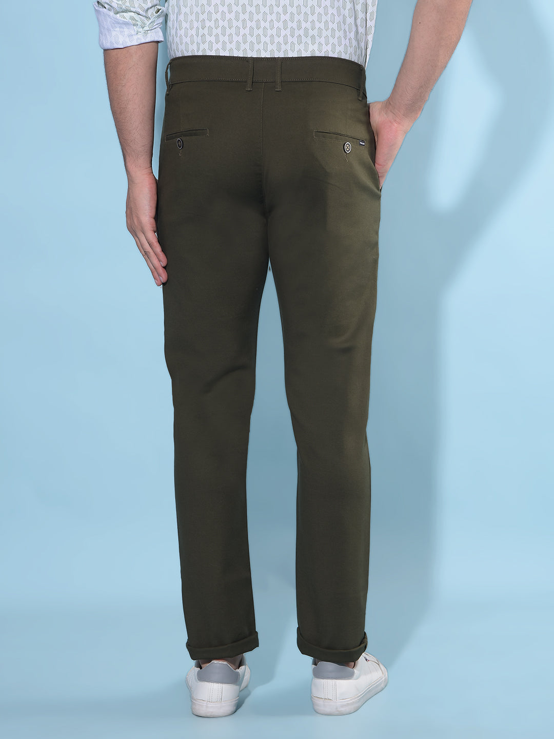 Olive Stretchable Trousers-Men Trousers-Crimsoune Club