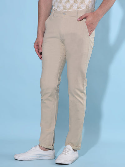 Beige Stretchable Trousers-Men Trousers-Crimsoune Club