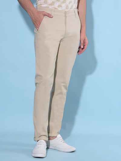 Beige Stretchable Trousers-Men Trousers-Crimsoune Club