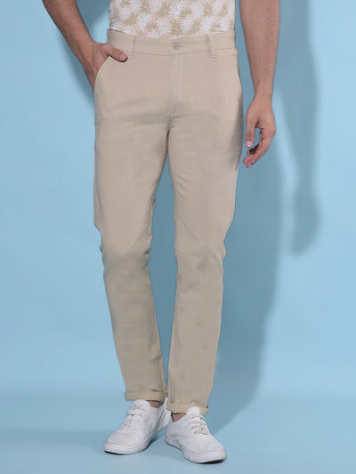 Beige Stretchable Trousers-Men Trousers-Crimsoune Club