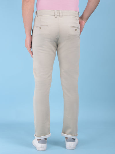 Beige Stretchable Cotton Trousers-Men Trousers-Crimsoune Club