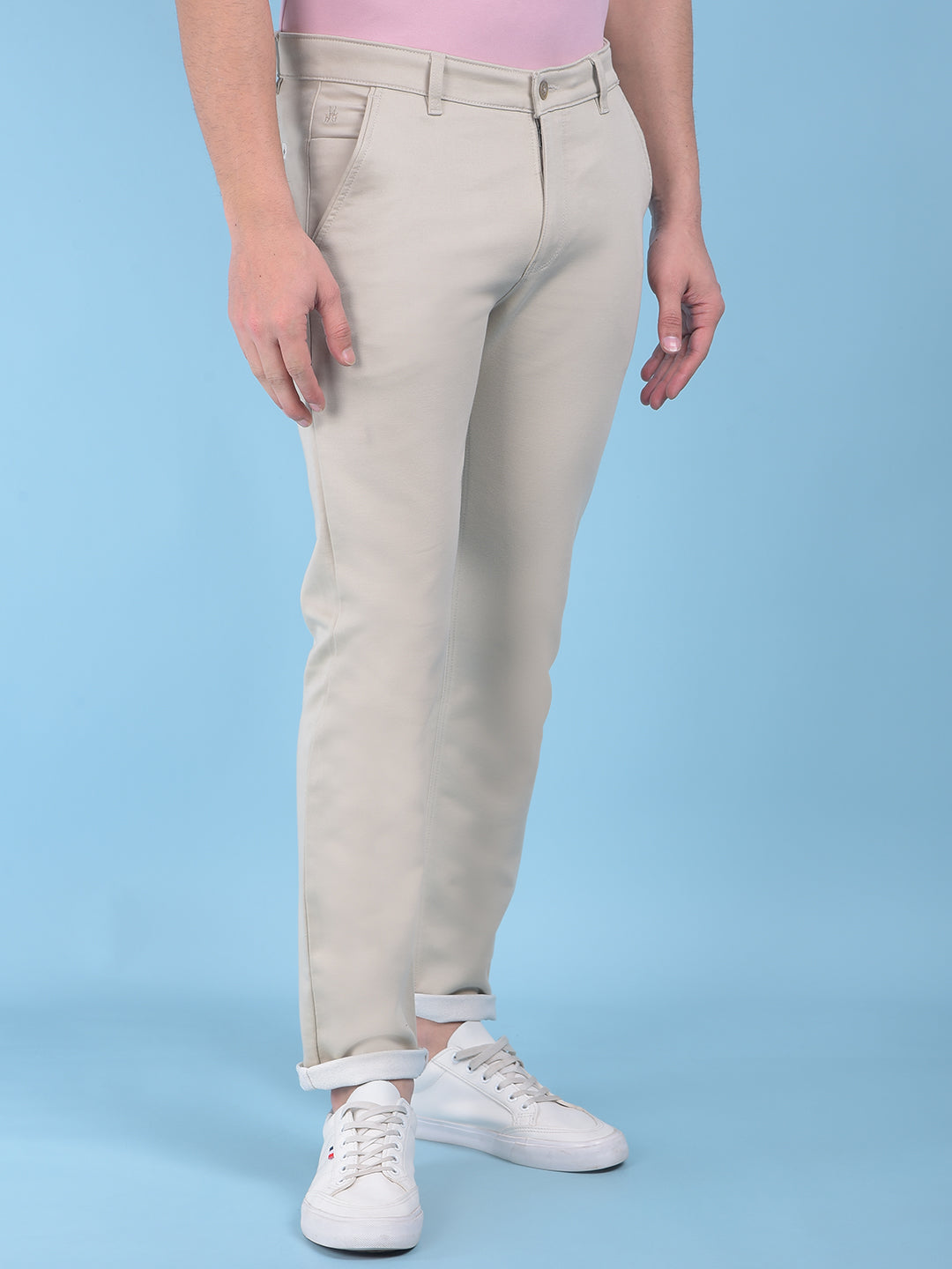 Beige Stretchable Cotton Trousers-Men Trousers-Crimsoune Club