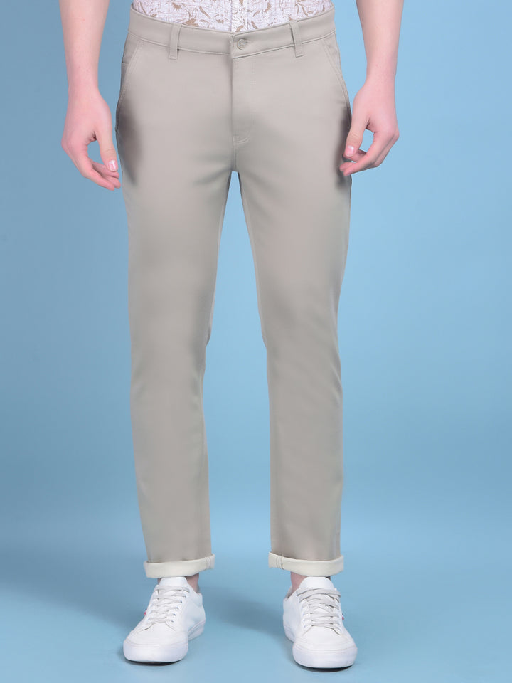 Khaki Stretchable Cotton Trousers-Men Trousers-Crimsoune Club