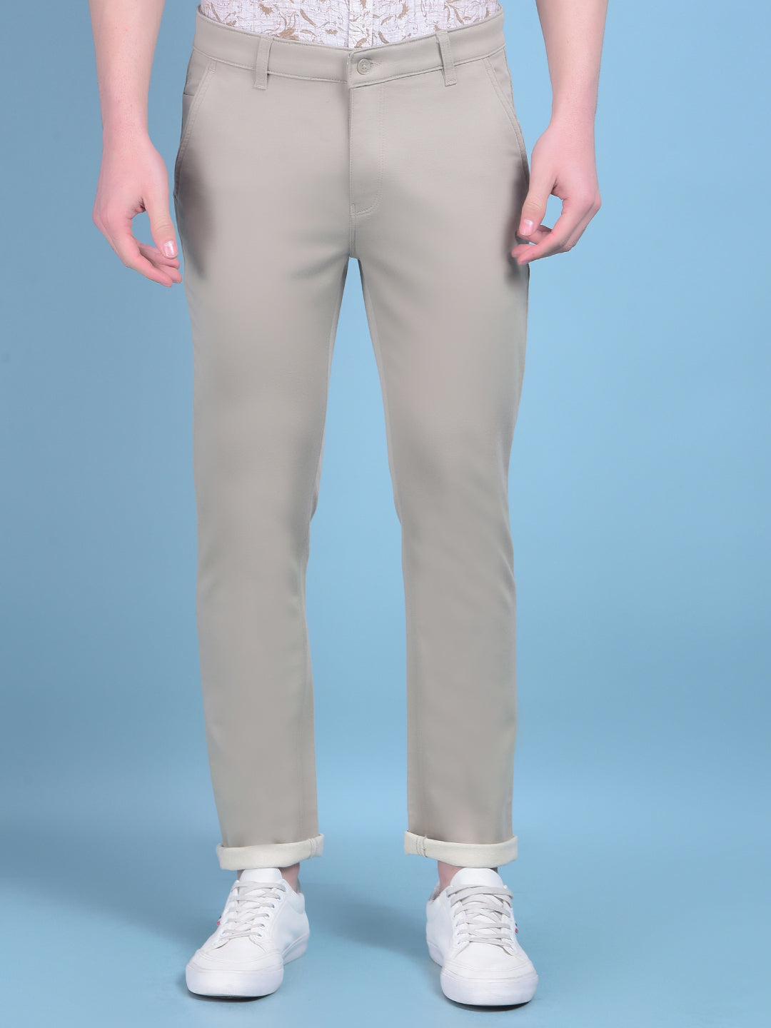 Khaki Stretchable Cotton Trousers-Men Trousers-Crimsoune Club