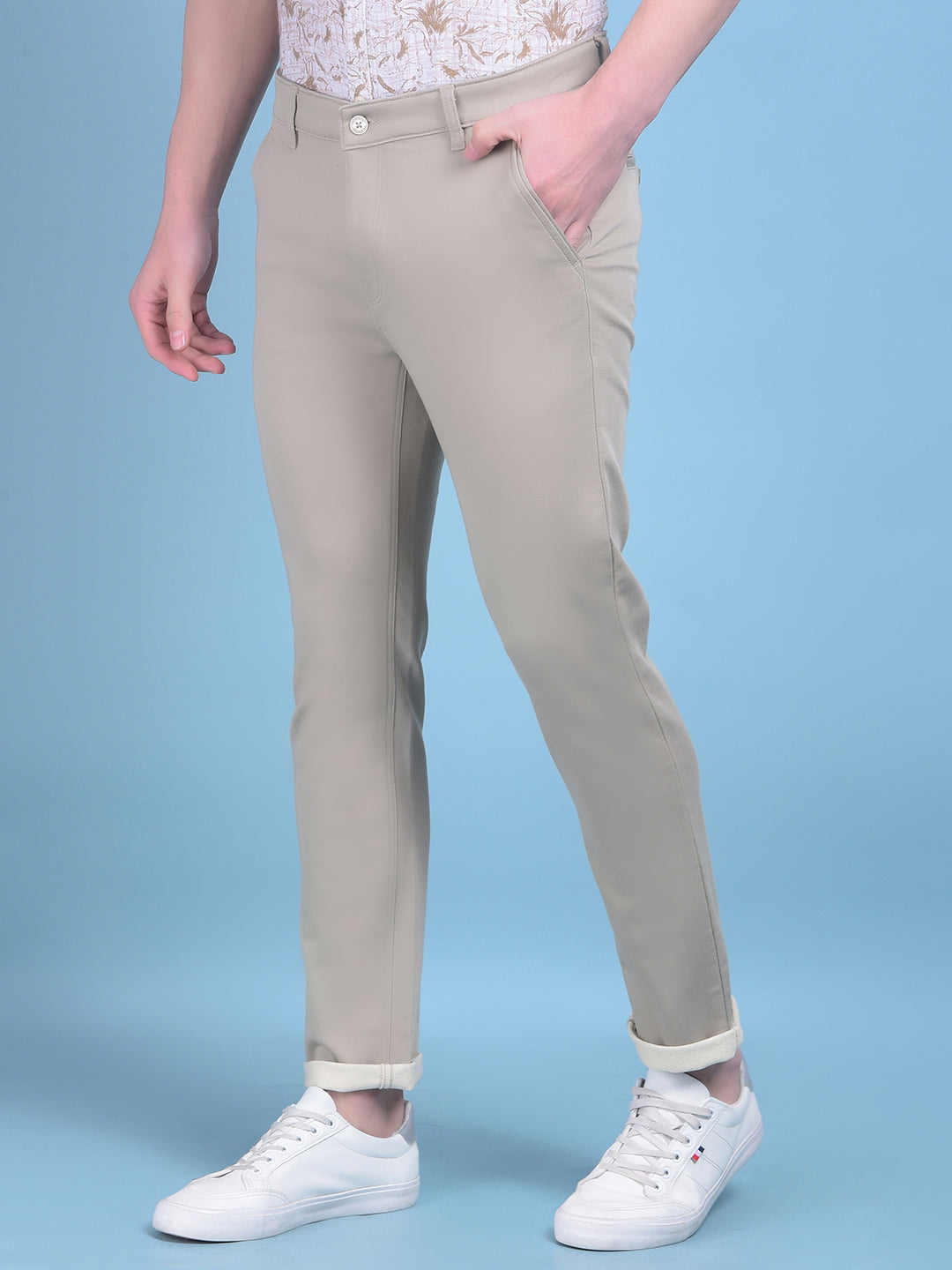 Khaki Stretchable Cotton Trousers-Men Trousers-Crimsoune Club