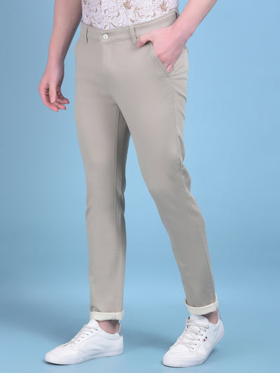Khaki Stretchable Cotton Trousers-Men Trousers-Crimsoune Club