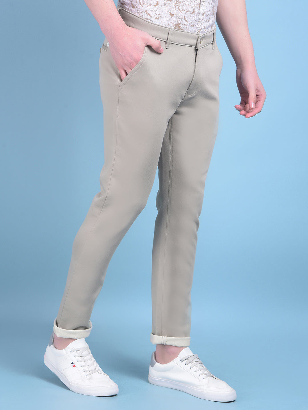 Khaki Stretchable Cotton Trousers-Men Trousers-Crimsoune Club