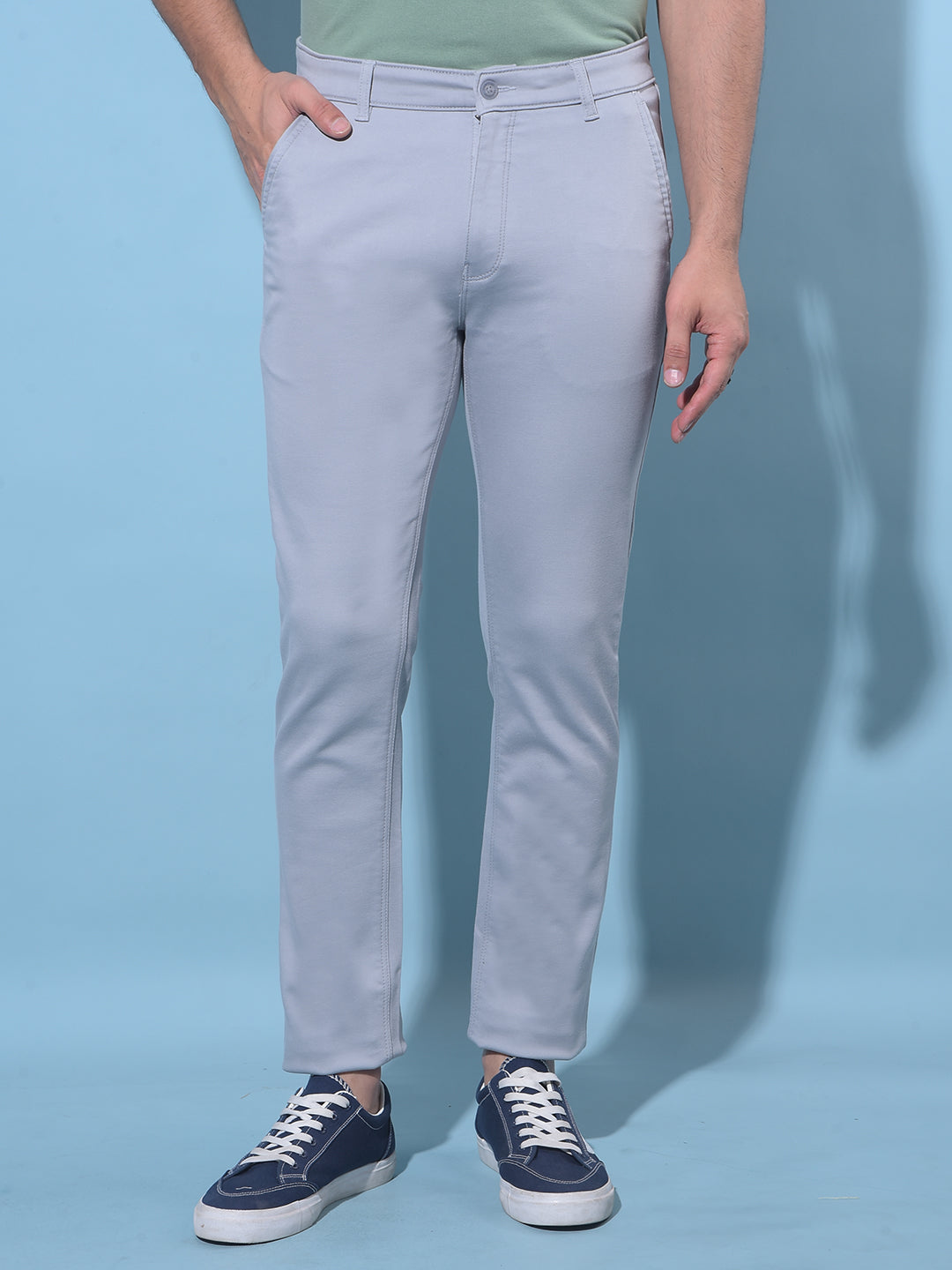 Grey Stretchable Cotton Trousers-Men Trousers-Crimsoune Club