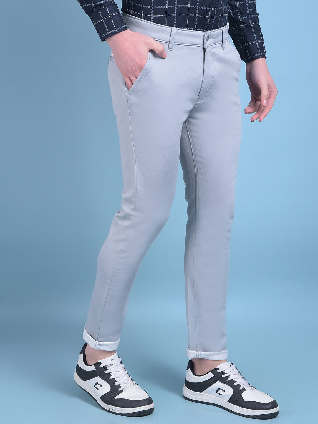 Blue Stretchable Cotton Trousers-Men Trousers-Crimsoune Club