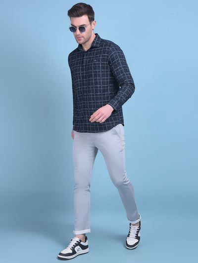 Blue Stretchable Cotton Trousers-Men Trousers-Crimsoune Club