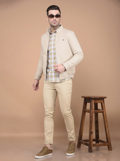 Beige Stretchable Trousers-Men Trousers-Crimsoune Club