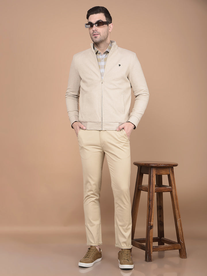 Beige Stretchable Trousers-Men Trousers-Crimsoune Club