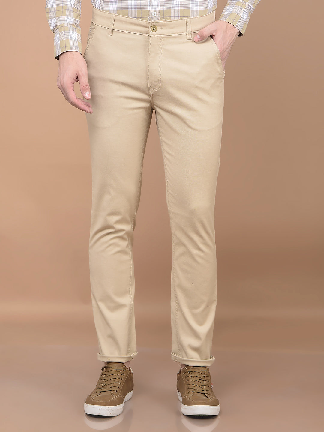 Beige Stretchable Trousers-Men Trousers-Crimsoune Club