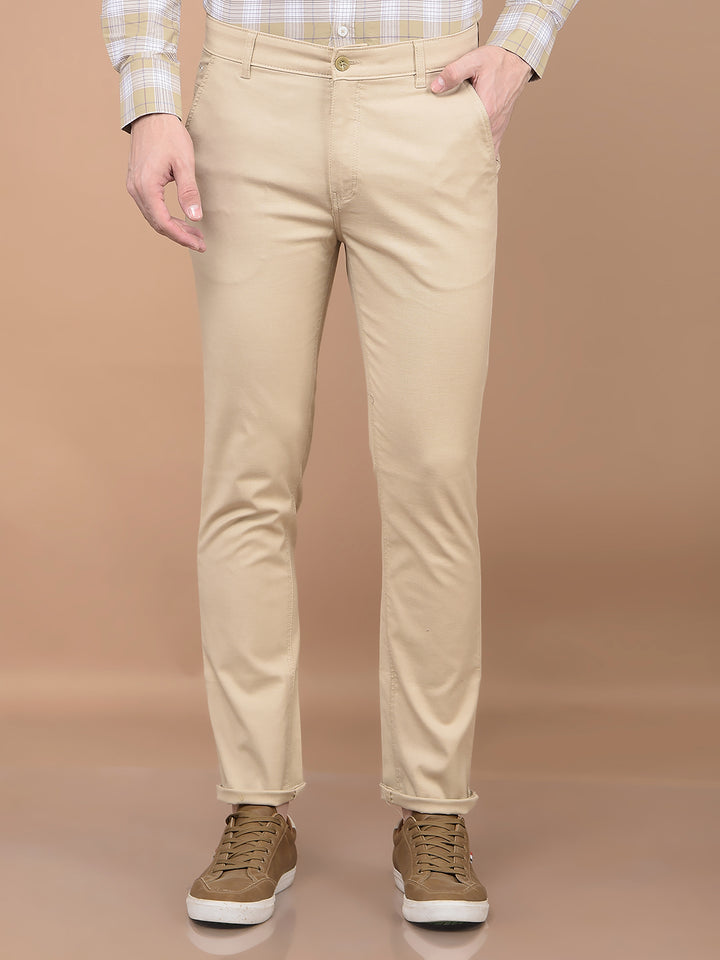 Beige Stretchable Trousers-Men Trousers-Crimsoune Club