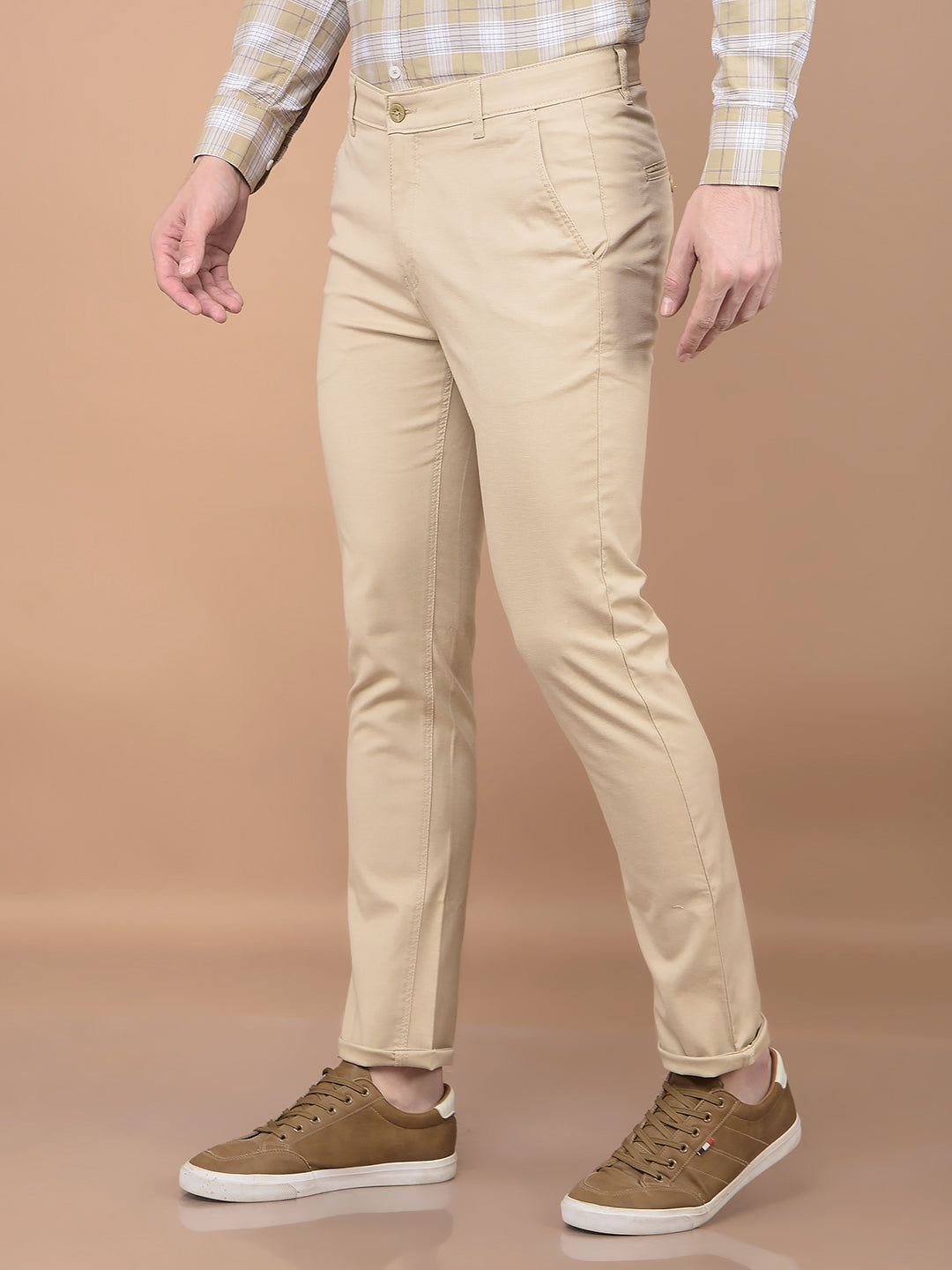 Beige Stretchable Trousers-Men Trousers-Crimsoune Club