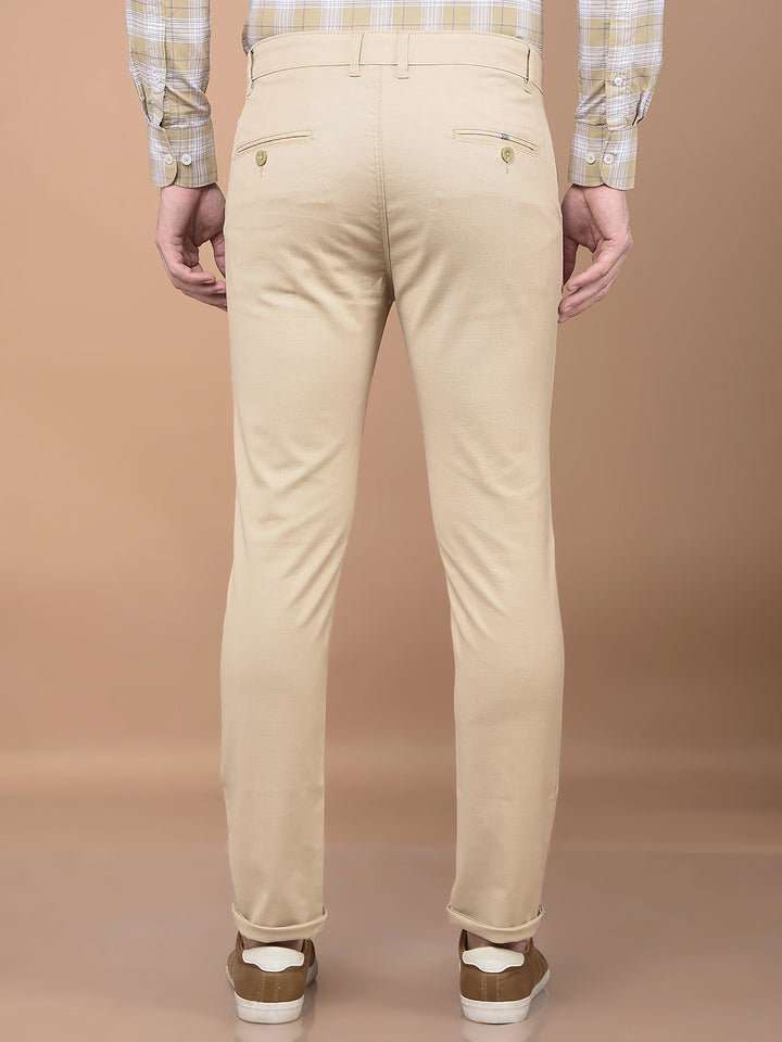 Beige Stretchable Trousers-Men Trousers-Crimsoune Club