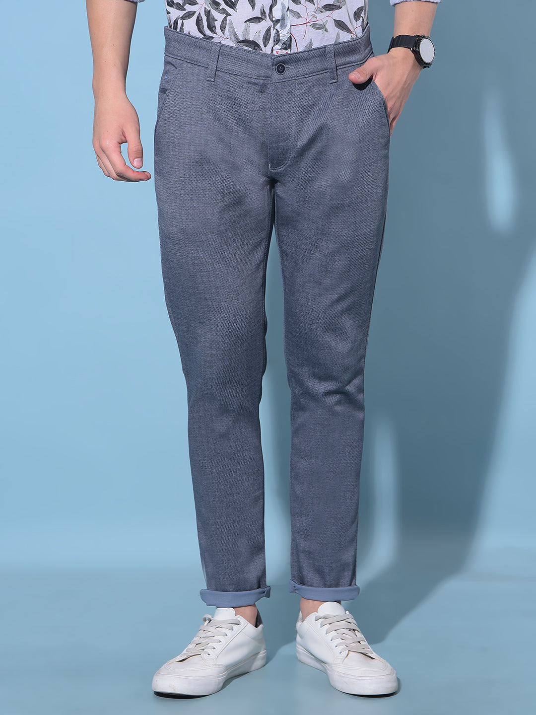 Blue Cotton Trousers-Men Trousers-Crimsoune Club