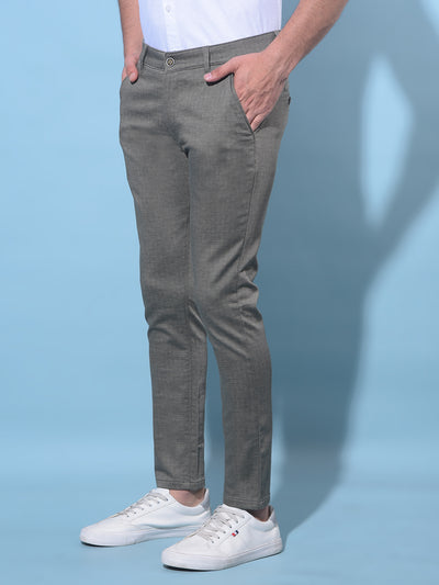 Grey Printed Dobby Trousers-Men Trousers-Crimsoune Club