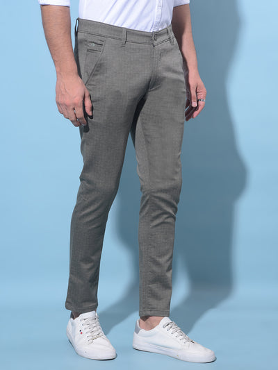 Grey Printed Dobby Trousers-Men Trousers-Crimsoune Club