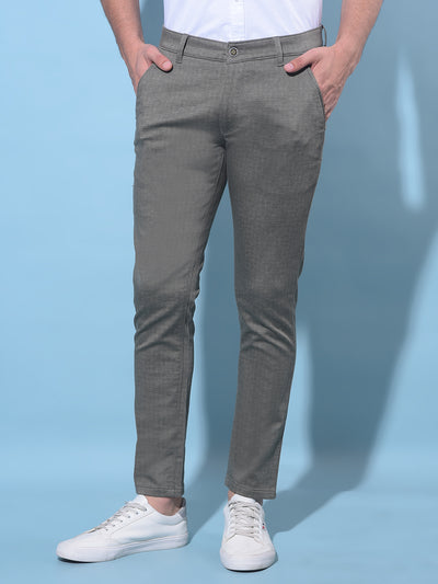 Grey Printed Dobby Trousers-Men Trousers-Crimsoune Club