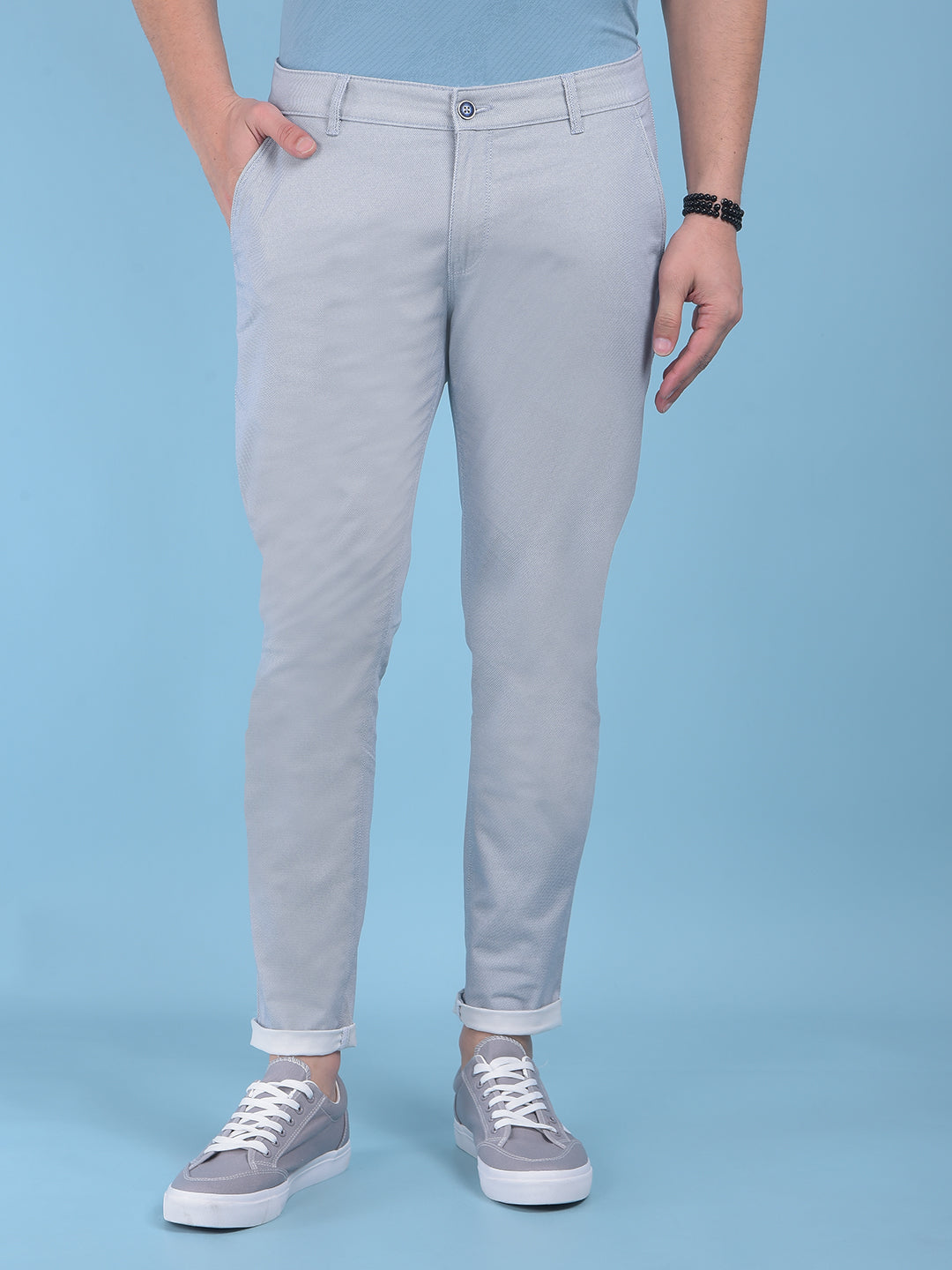 Blue Printed Stretchable Cotton Trousers-Men Trousers-Crimsoune Club